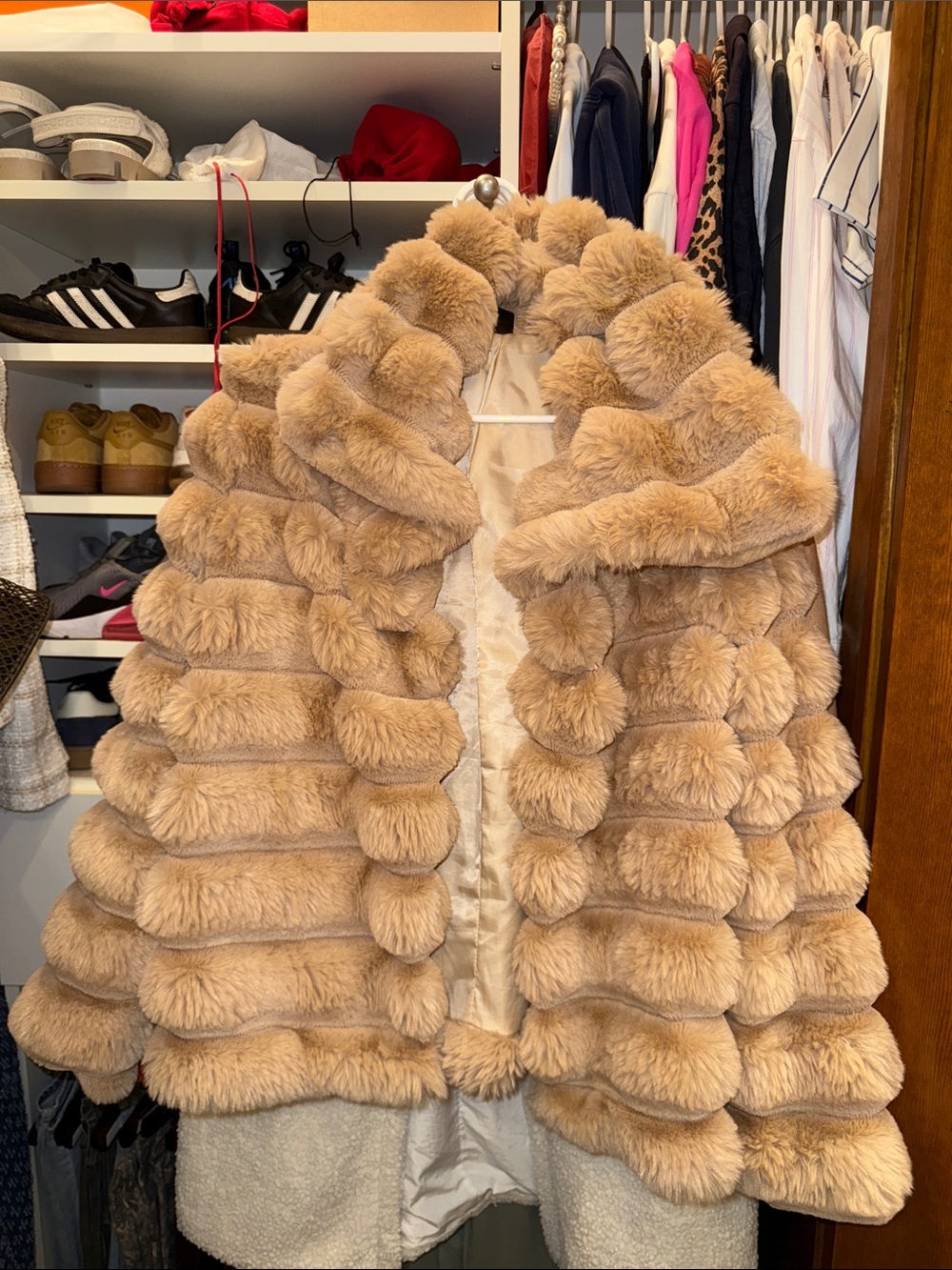 Plush Faux Fur Coat - Camel